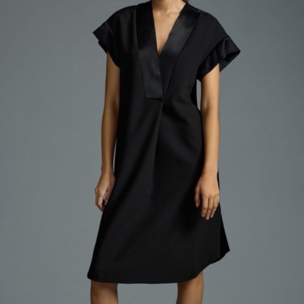 Anthropologie Maeve Black Deep V Dress